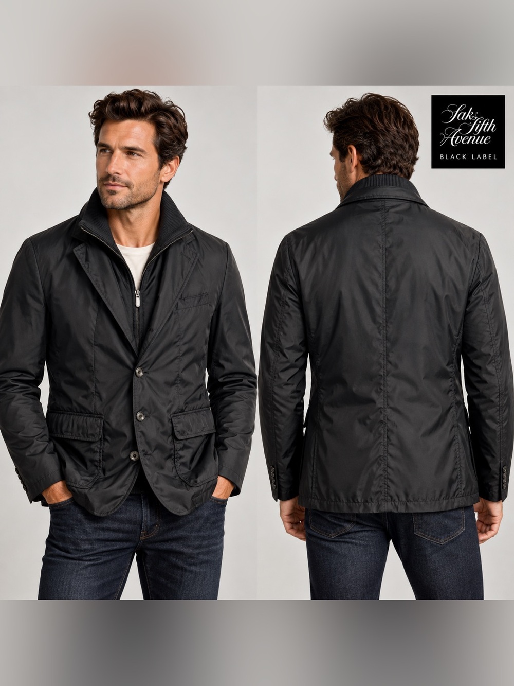 Black Saks Fifth Avenue Water Repellent Blazer Coat Jacket Mens Small Workwear - Picture 1 of 14